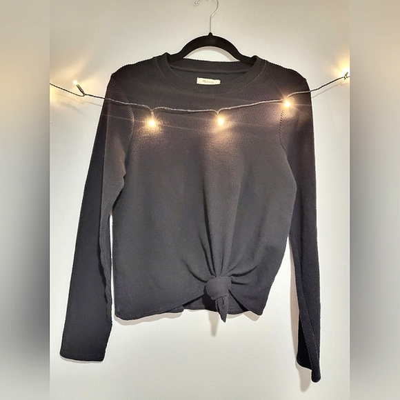 Madewell Elwood Knot Front Top Black Long Sleeve Medium - Picture 4 of 10